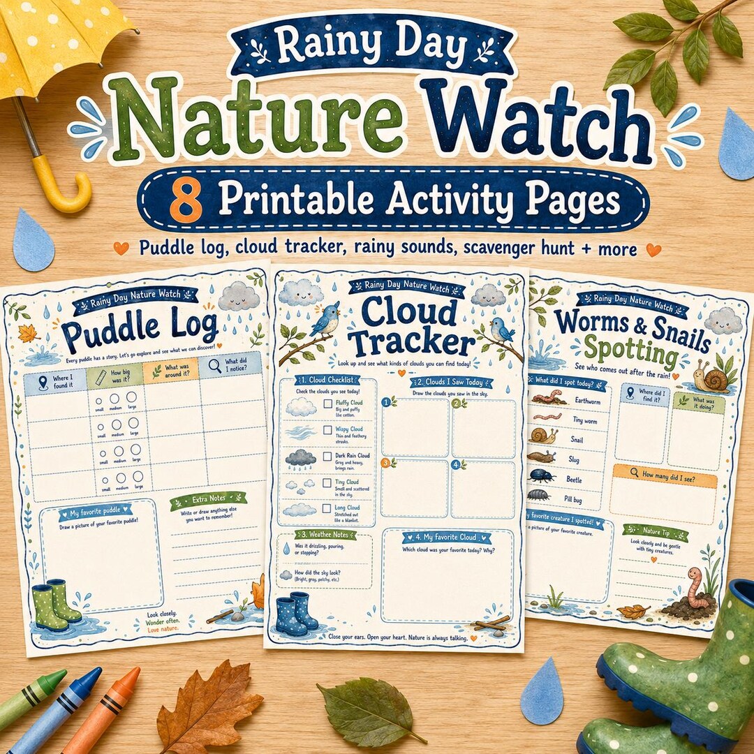 Rainy Day Nature Watch Printable Activity Kit, Outdoor Preschool ...