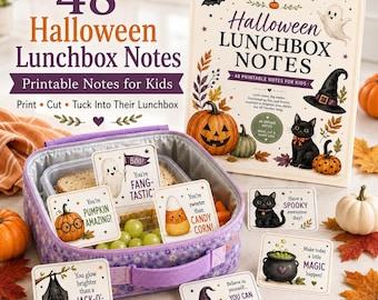 Halloween Lunchbox Notes Printable for Kids, 48 Cute Encouragement Cards, Spooky School Lunch Notes, October Instant Download