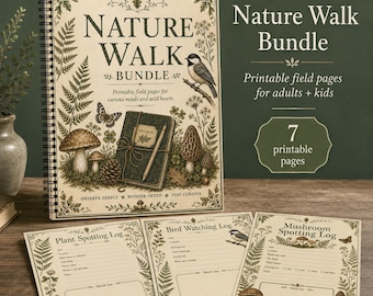 Nature Walk Field Notes Printable Bundle, Homeschool Nature Study Pages, Mushroom Plant Bird Watching Logs, Outdoor Scavenger Hunt