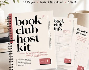 Book Club Host Kit Printable, Book Club Planner, Reading Group Discussion Questions, Book Club Meeting Planner, Book Rating Sheets PDF