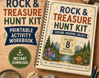 Rock and Treasure Hunt Printable Kit, Kids Outdoor Activity Worksheets, Printable Activity Bundle, Nature Scavenger Hunt, Rock Collection