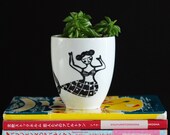 Mermaid plant pot mug planter monochrome black and white