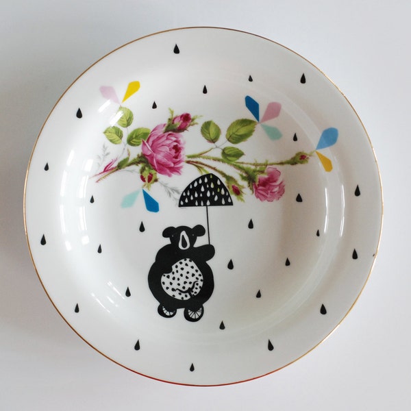 SECONDS SALE Bear on a bike plate