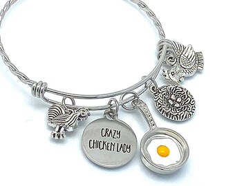 Crazy Chicken Lady Handmade Bracelet, Charm Bracelet For Chicken Lovers, Gift For Mom, Chicken Lady Gift, Grandma Gift, Gift For Best Friend
