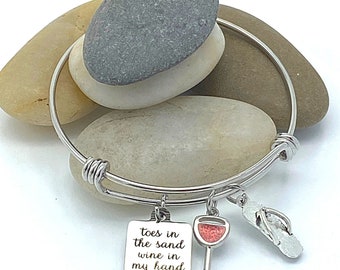 Toes In The Sand Charm Handmade Bracelet, Beach Jewelry, Bangle Bracelets For Women