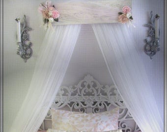 Bed Canopy Girls nursery baby Crib Farmhouse Shabby chic bedroom Pink White Barn Wood Rustic Cottage FREE Curtains So Zoey Boutique Sale