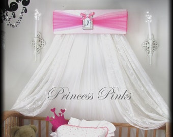 Princess CrOwN Tiara PINKS Crib Bed Canopy silver frame Girls nursery Upholstered FREE Monogram custom made So Zoey Boutique initial SALE