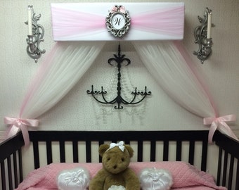 Crib canopy Nursery cornice BED Initial frame teester FULL Twin Queen White Pink Padded Crown So Zoey Boutique Sale Princess Bedroom Decor