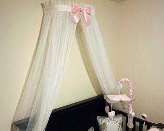 Princess Bed canopy CrOwN with FrEe White Sheer curtain Light pink Bow teester cornice coronet Crib Nursery custom So Zoey Boutique SALE
