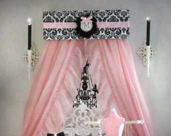 BED Canopy Crib nursery Initial Bedroom Crown Pelmet Bedroom Valance Teester Girls Personalized Princess French Damask So Zoey Boutique SaLe