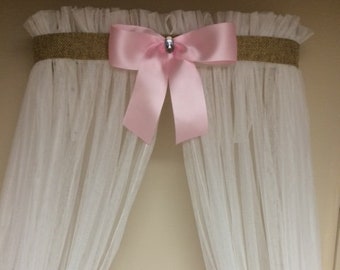 Crib Canopy Crown Neutral Bed Burlap Pink Nursery Farmhouse FREE white sheer curtains INCLUDED Custom Baby designed So Zoey Boutique SALE