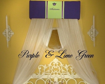 Embroidered Personalized nursery crib embroidered monogram Bed Canopy Crown SaLe Purple Lime Green Princess