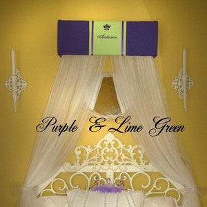 Embroidered Personalized nursery crib embroidered monogram Bed Canopy Crown SaLe Purple Lime Green Princess image 1