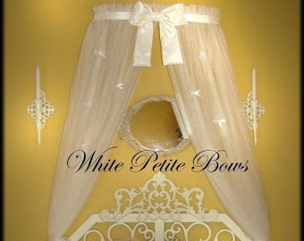 Princess Bed canopy CrOwN FrEe White Sheer curtain Petite Bow cornice coronet teester Nursery Crib Baby custom design So Zoey Boutique SALE