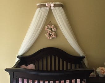 Crib Canopy Crown Gender Neutral Bed Burlap Pink Nursery FREE white sheer curtains INCLUDED Custom Baby Girls Urban Farmhouse  SALE