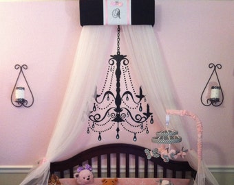 Canopy Crown Crib Nursery Teester Mongram PERSONALIZED SaLe Black Pink Princess Embroidered