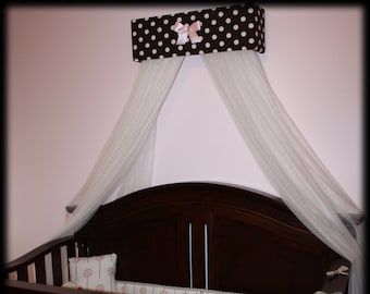 Bed Canopy Black OR Brown Polka dot White Crown Girls nursery baby bedroom Tiara Princess FREE SHIPPING