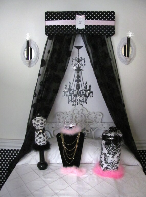 Items similar to CRIB Canopy Crown Princess Personalized Black Pink