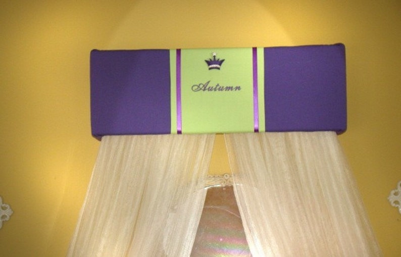 Embroidered Personalized nursery crib embroidered monogram Bed Canopy Crown SaLe Purple Lime Green Princess image 2