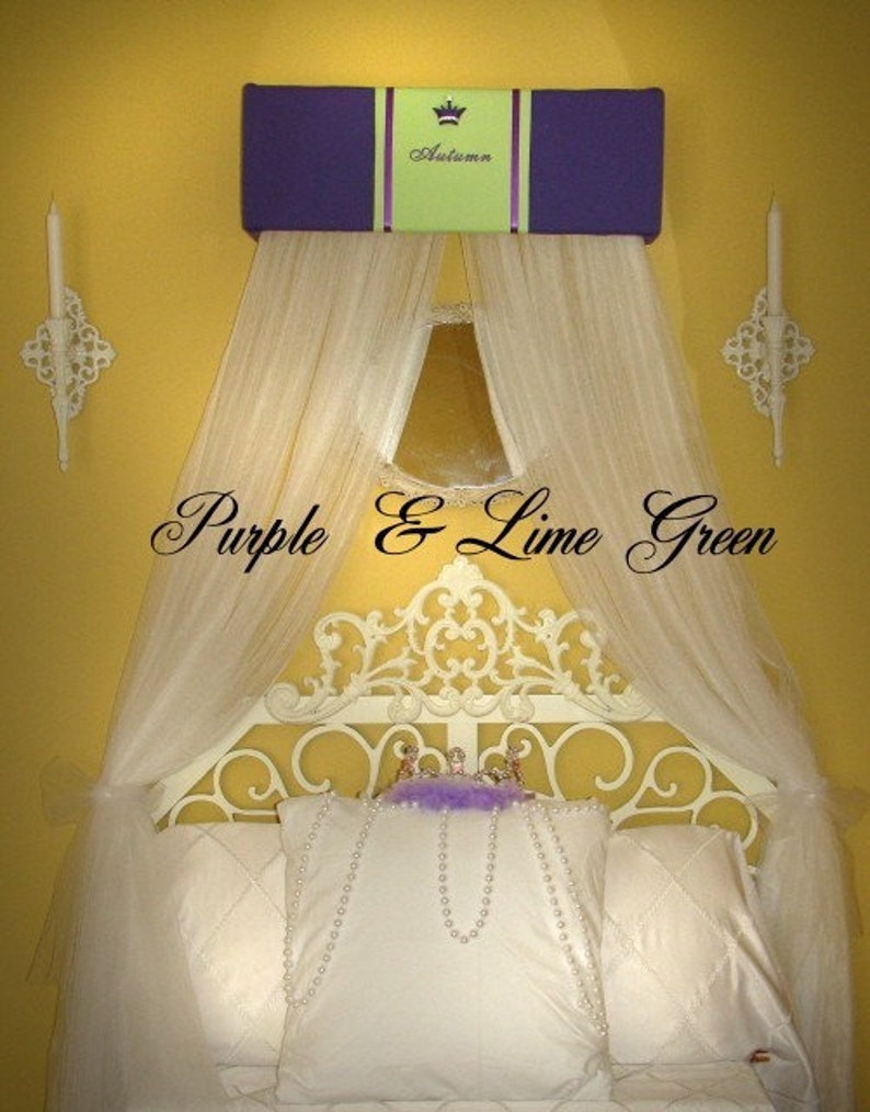 Embroidered Personalized nursery crib embroidered monogram Bed Canopy Crown SaLe Purple Lime Green Princess image 1