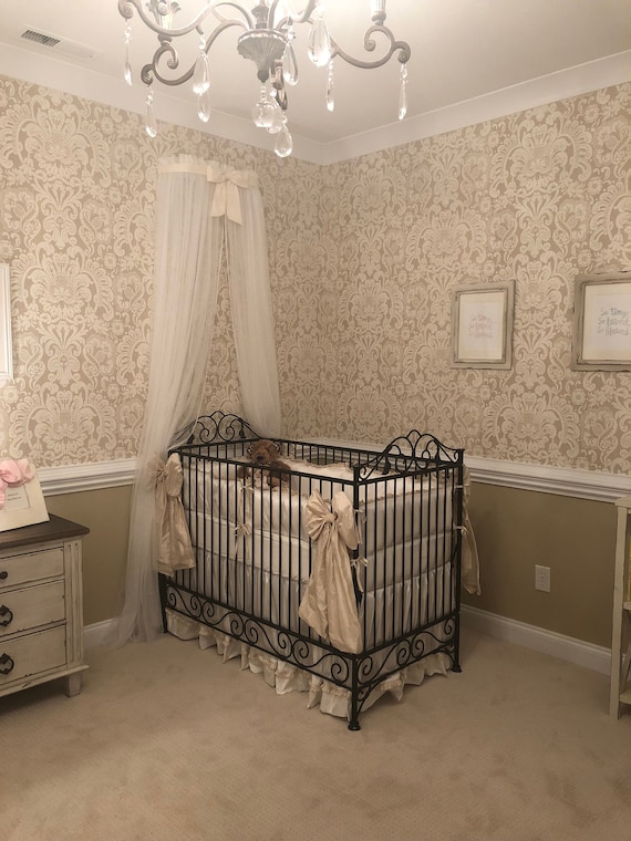 Princess Bed Canopy Crown Free White Sheer Curtain Ivory Bow Etsy