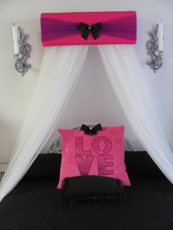 Girls Bed Canopy Nursery Baby Bedroom Hot Pink Purple Black Princess Free White Sheer Curtains Shipping Custom Made So Zoey Boutique Sale