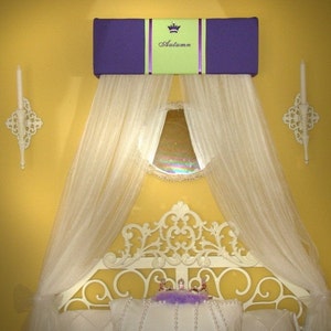 Embroidered Personalized nursery crib embroidered monogram Bed Canopy Crown SaLe Purple Lime Green Princess image 3