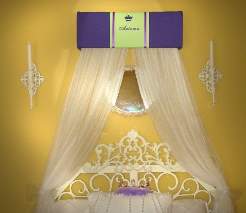Embroidered Personalized nursery crib embroidered monogram Bed Canopy Crown SaLe Purple Lime Green Princess image 3