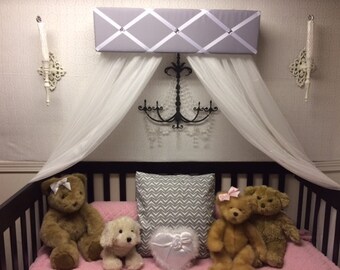 Bed Canopy girls bedroom nursery crib Ballet CrOwN Princess Pelmet Upholstered Gray Silver White Decor Awning Custom So Zoey Boutique SALE