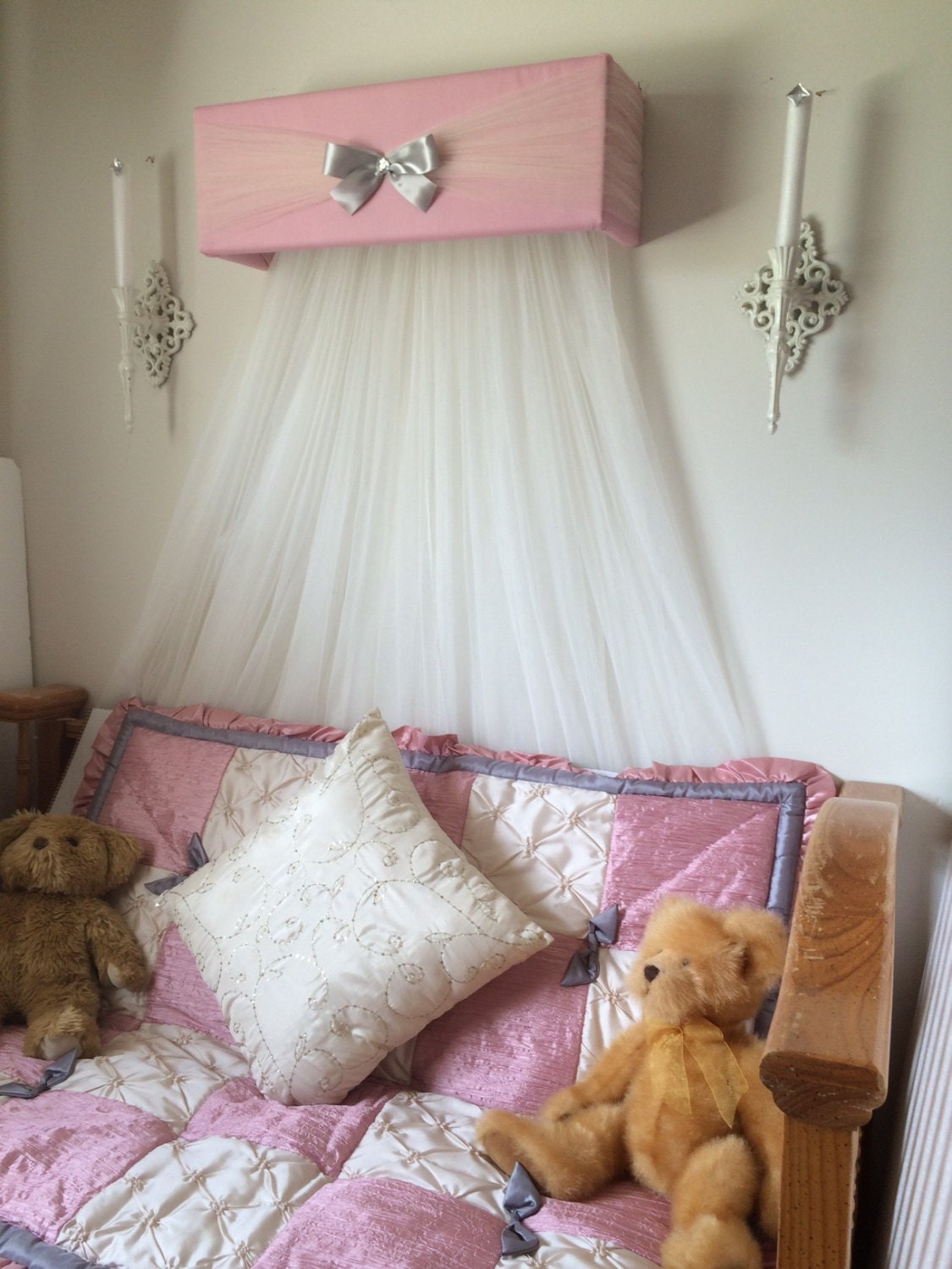 Nursery Crib Canopy Dusty Rose Pink Ivory Tulle Net Gray Etsy