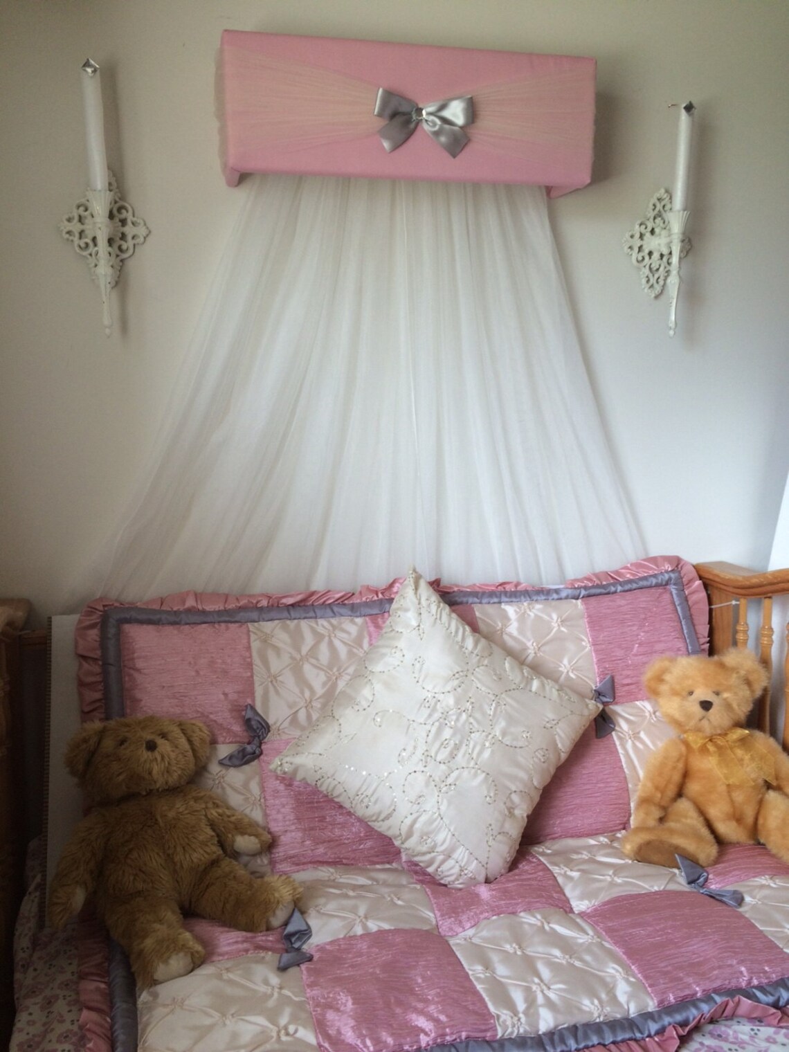 Nursery Crib Canopy Dusty Rose Pink Ivory Tulle Net Gray Etsy