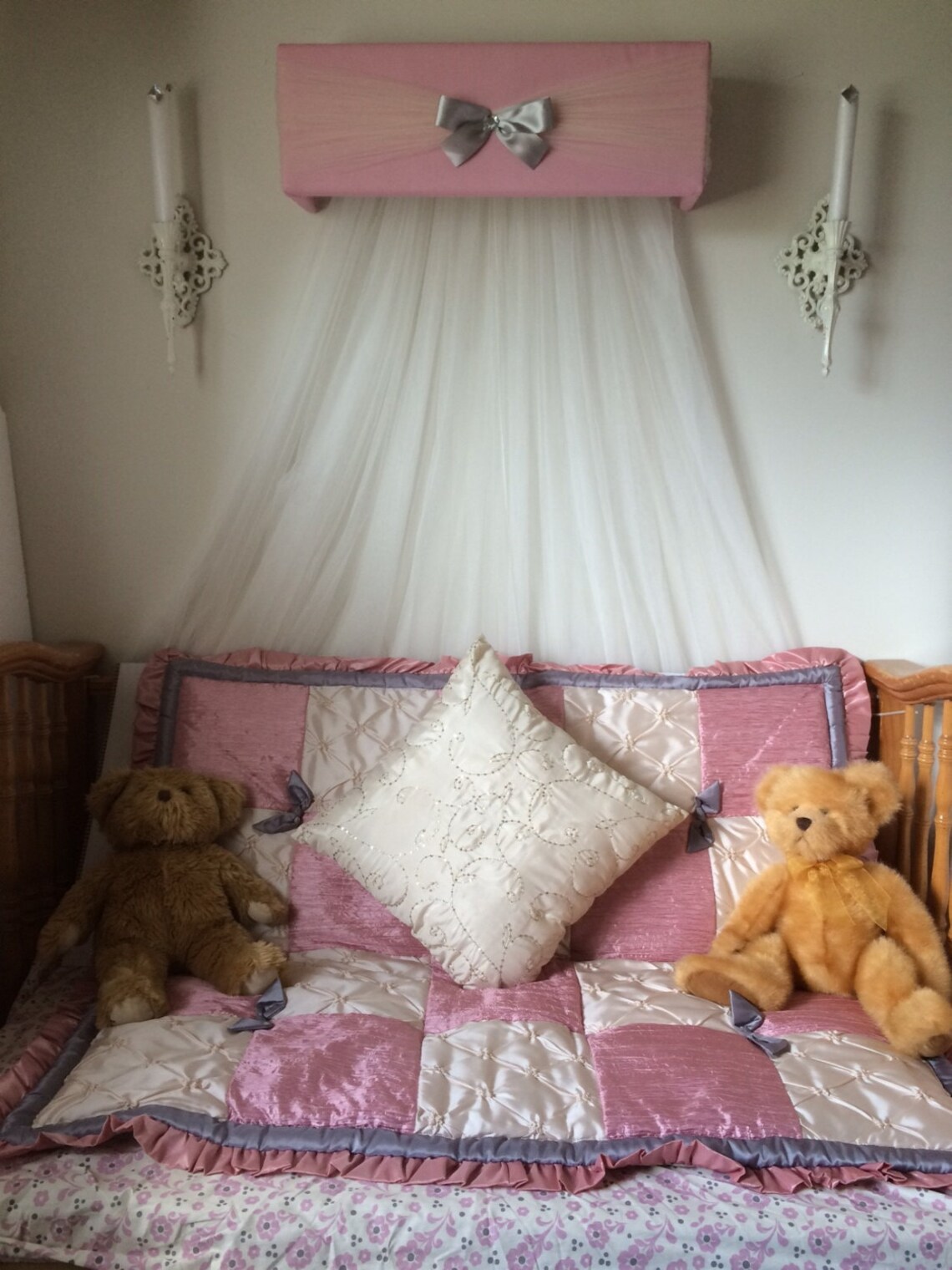 Nursery Crib Canopy Dusty Rose Pink Ivory Tulle Net Gray Etsy