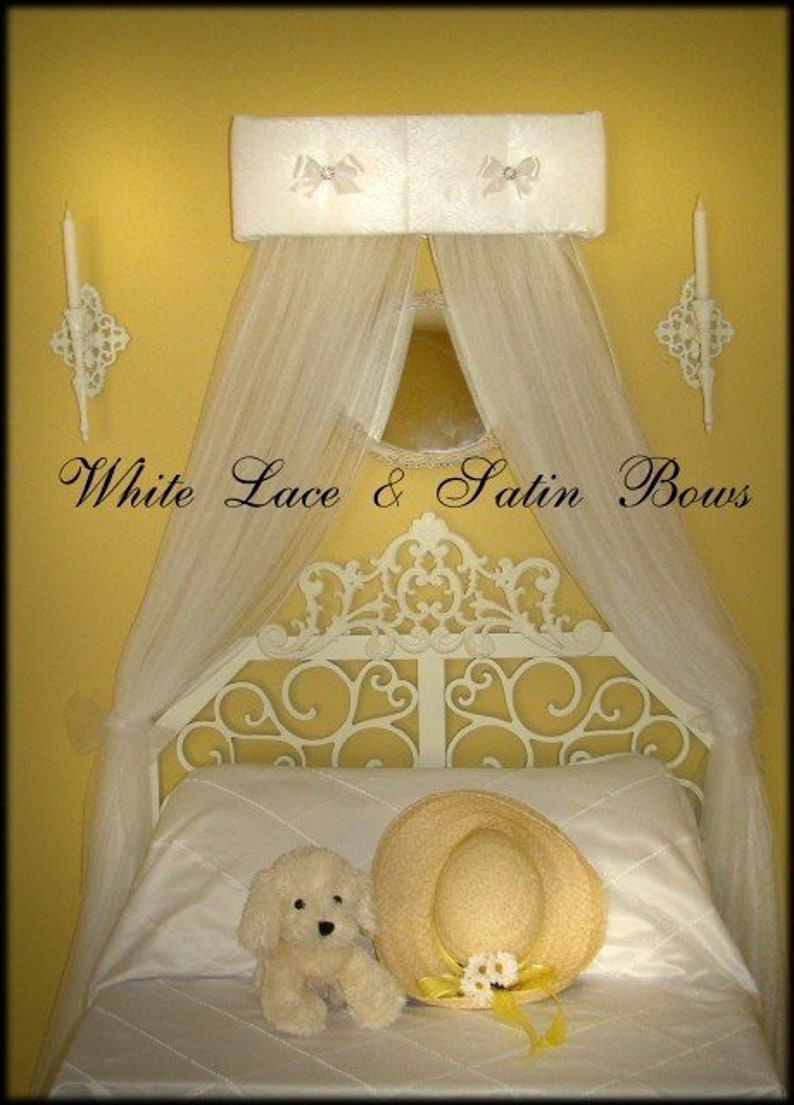 Antique White Lace Bed Canopy Topper Upholstered Shabby Chic Etsy