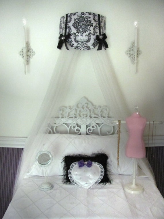 Crib Crown Canopy Cornice Teester Bed Suzette White Black Etsy