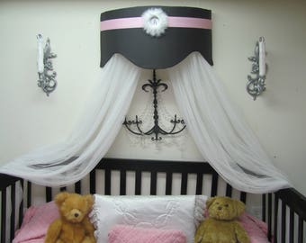 Bed Canopy Crown Cornice Teester Swag Suzette Crib Pink Gray Bow Bedroom Nursery Curtains Baby Girl FrEe Initial So Zoey Boutique SALE