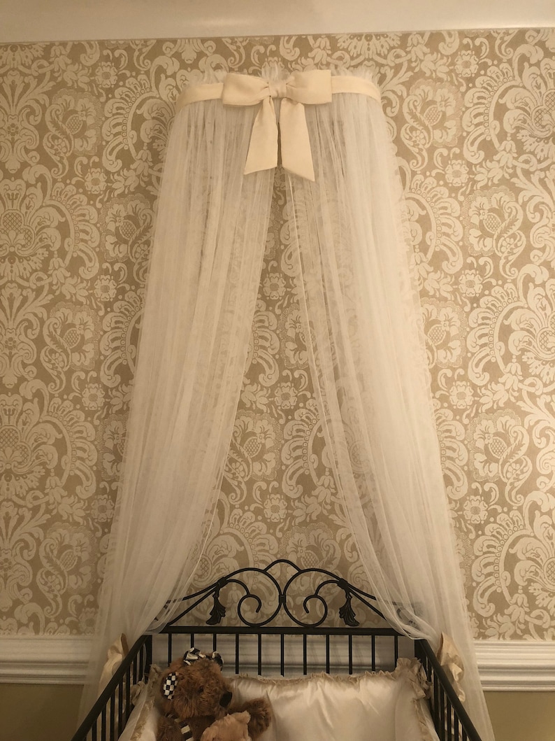 Princess Bed canopy CrOwN FrEe White Sheer curtain IVORY Bow Cream teester cornice coronet Crib Nursery custom design So Zoey Boutique SALE image 3