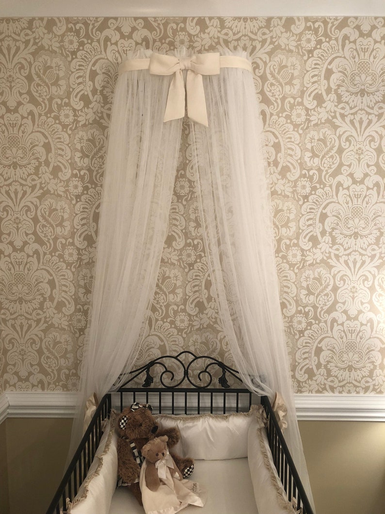 Princess Bed canopy CrOwN FrEe White Sheer curtain IVORY Bow Cream teester cornice coronet Crib Nursery custom design So Zoey Boutique SALE image 7