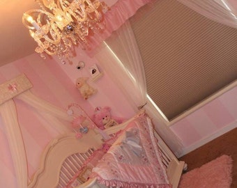 Ivory Lace Pink Nursery Bed Crown Canopy Princess Upholstered Sale Crib baby children girls Bedroom decor
