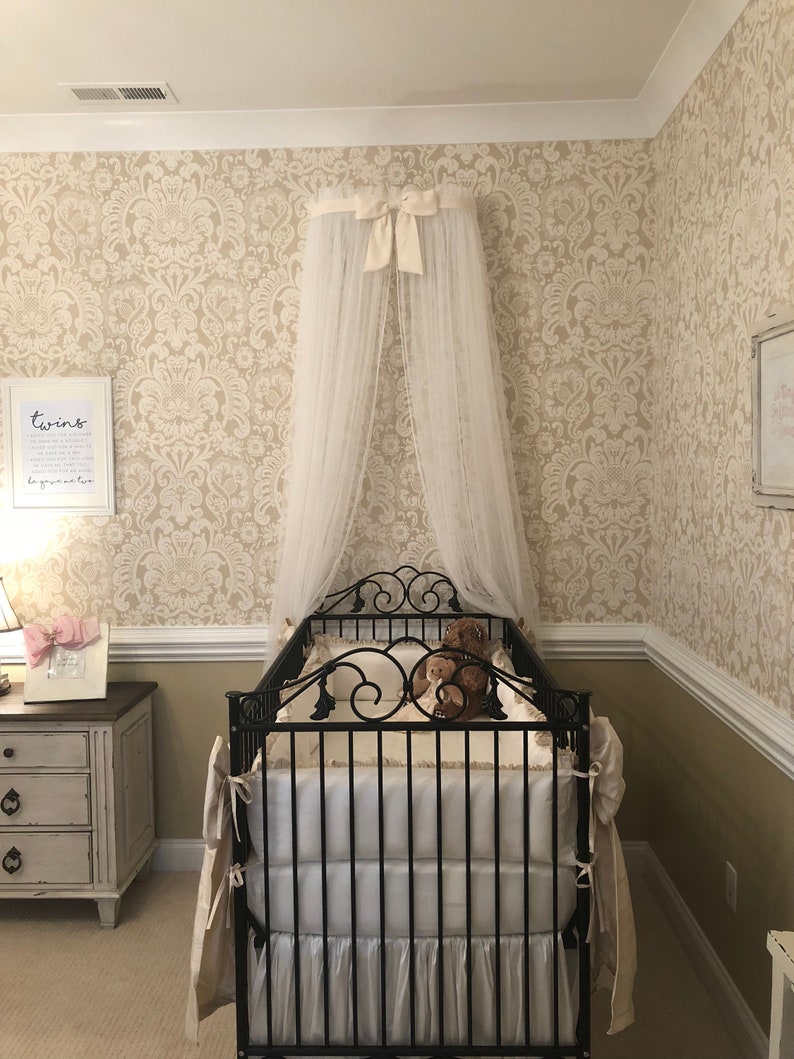 Princess Bed canopy CrOwN FrEe White Sheer curtain IVORY Bow Cream teester cornice coronet Crib Nursery custom design So Zoey Boutique SALE image 5