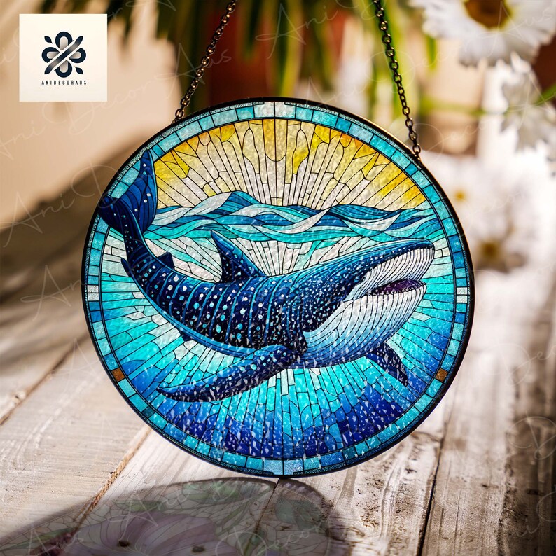 Whale Shark GLASS Suncatcher, Home Decor Sign, Window Hanging, Whale