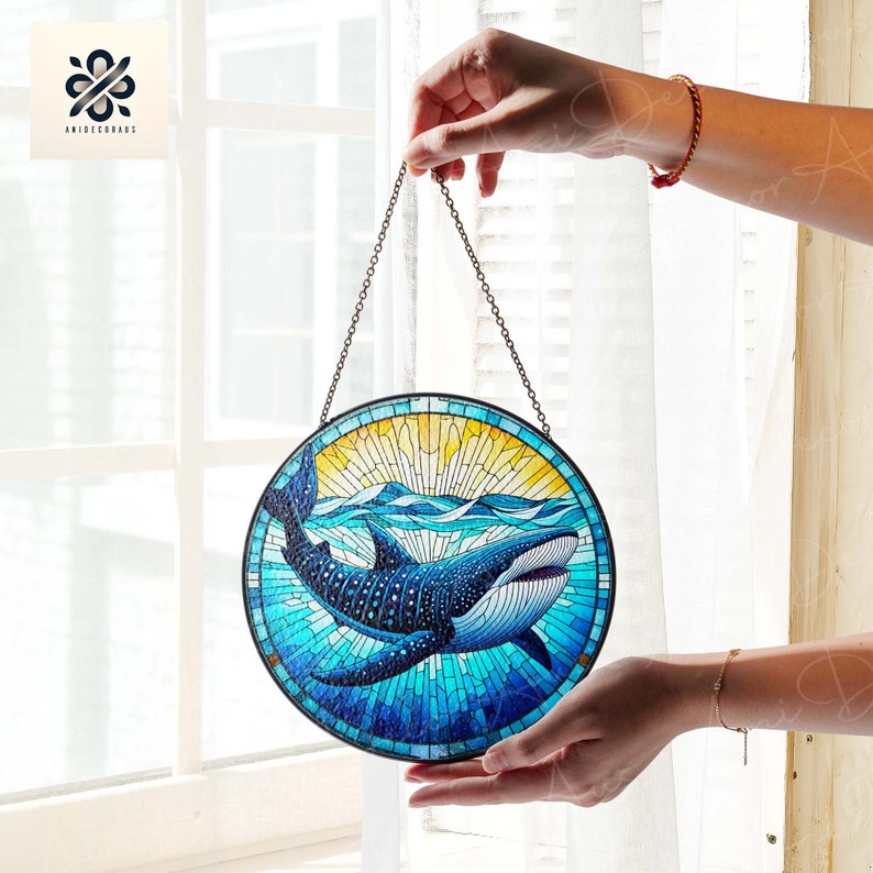 Whale Shark GLASS Suncatcher, Home Decor Sign, Window Hanging, Whale