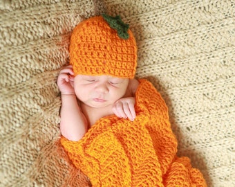 CROCHET PATTERN CV132 Baby Pumpkin Cocoon and Hat - Baby Photography - Baby Photo Op - PDF Downloadable Pattern
