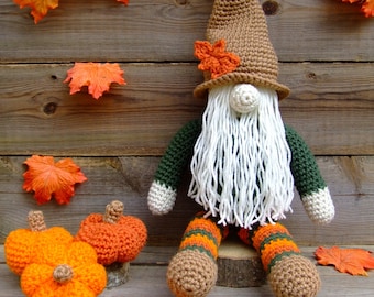 CROCHET PATTERN CV176 Homer The Fall Gnome and Pumpkins - crochet gnome pattern - crochet Fall - crochet pumpkins - PDF Downloadable Pattern