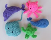 CROCHET PATTERN - CV107 Beach Toys - Amigurumi - Whale - Turtle - Octopus - Dolphin - Stingray - PDF Download