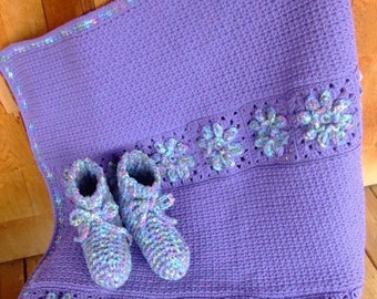 CROCHET VILLAGE - CV052 Floral Lap Robe and Slippers - PDF Download