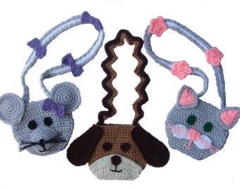 CROCHET PATTERN - CV080 Whimsical Purses - Cat - Dog - Mouse - PDF Download