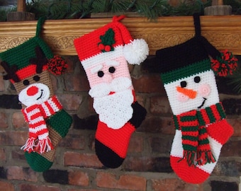 CROCHET PATTERN CV165 Christmas Stockings Crochet Pattern - Snowman Stocking - Reindeer Stocking - Santa Stocking - PDF Crochet Pattern
