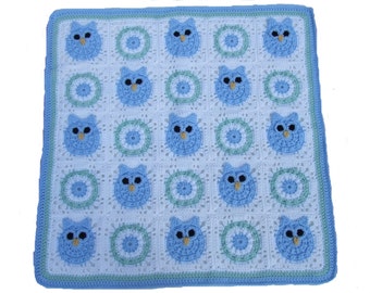 CROCHET PATTERN - CV111 Owl Baby Blanket, Baby Boy - Baby Girl - PDF Download