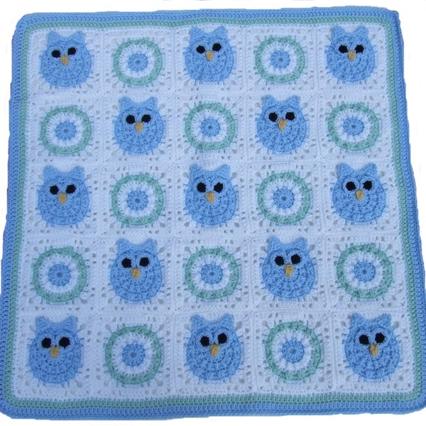 CROCHET PATTERN - CV111 Owl Baby Blanket, Baby Boy - Baby Girl - PDF Download