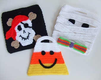 CROCHET PATTERN - CV101 Halloween Trick or Treat Bags - Pirate - Mummy - Candy Corn - PDF Download